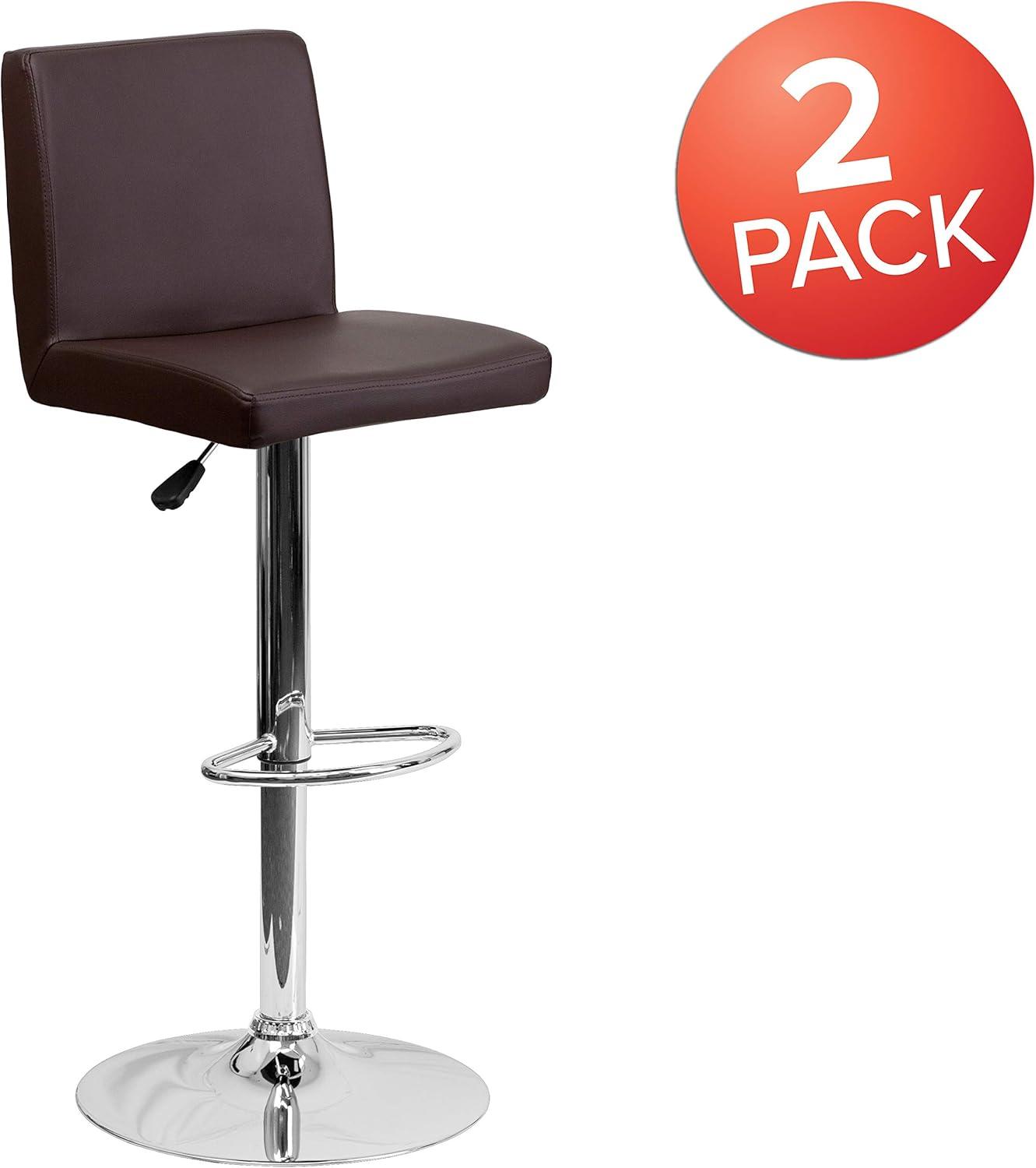 image:imageFlash Furniture Avery Contemporary White Vinyl Adjustable Height Barstool with Panel Back and Chrome Base Pack of 2Brown