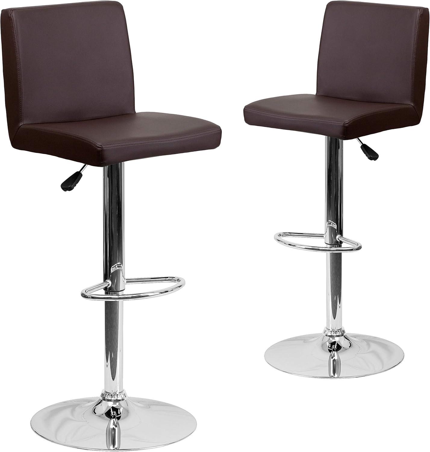 image:imageFlash Furniture Avery Contemporary White Vinyl Adjustable Height Barstool with Panel Back and Chrome Base Pack of 2Brown