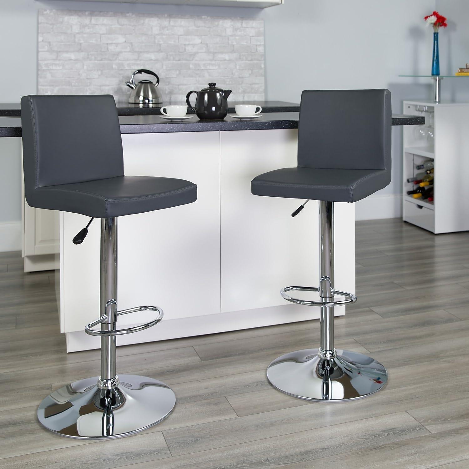 image:imageFlash Furniture Avery Contemporary White Vinyl Adjustable Height Barstool with Panel Back and Chrome Base Pack of 2Grey