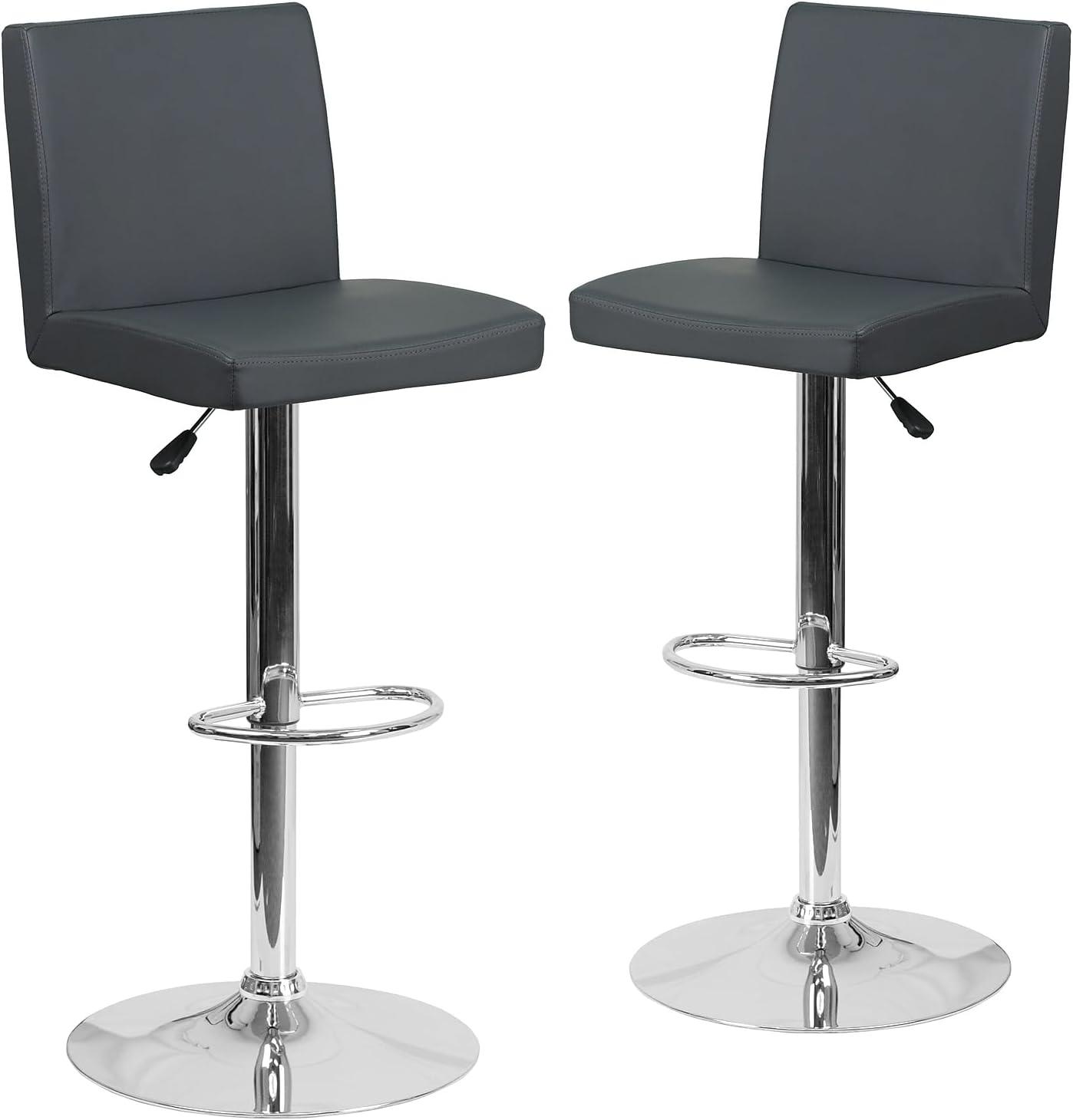 image:imageFlash Furniture Avery Contemporary White Vinyl Adjustable Height Barstool with Panel Back and Chrome Base Pack of 2Grey