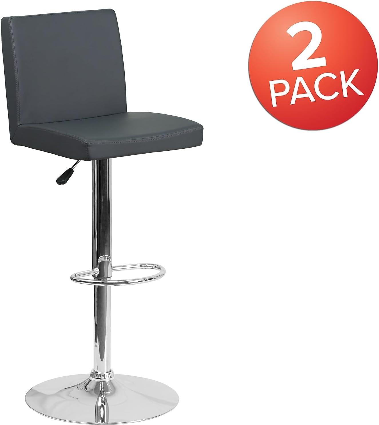 image:imageFlash Furniture Avery Contemporary White Vinyl Adjustable Height Barstool with Panel Back and Chrome Base Pack of 2Grey