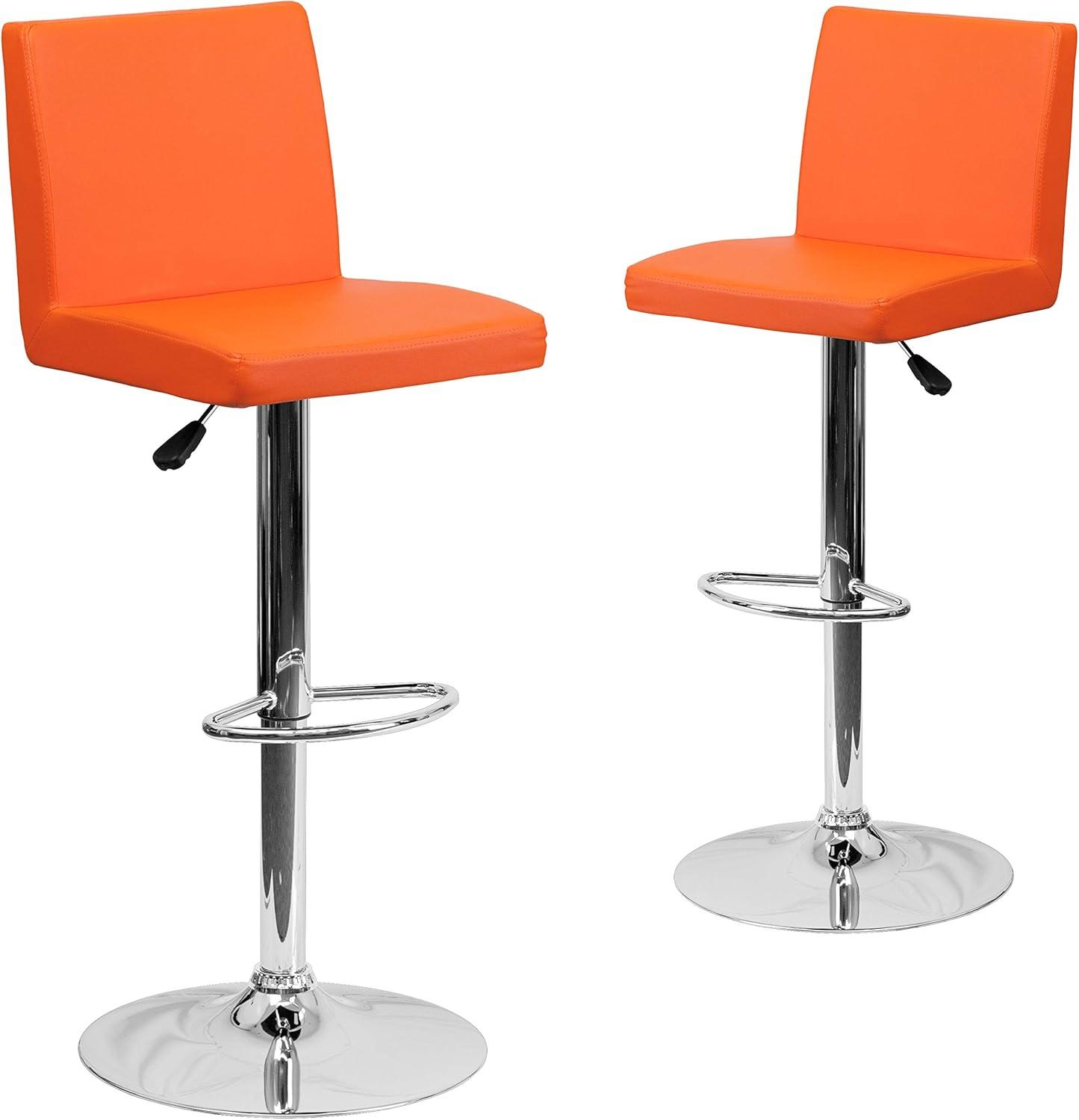 image:imageFlash Furniture Avery Contemporary White Vinyl Adjustable Height Barstool with Panel Back and Chrome Base Pack of 2Orange