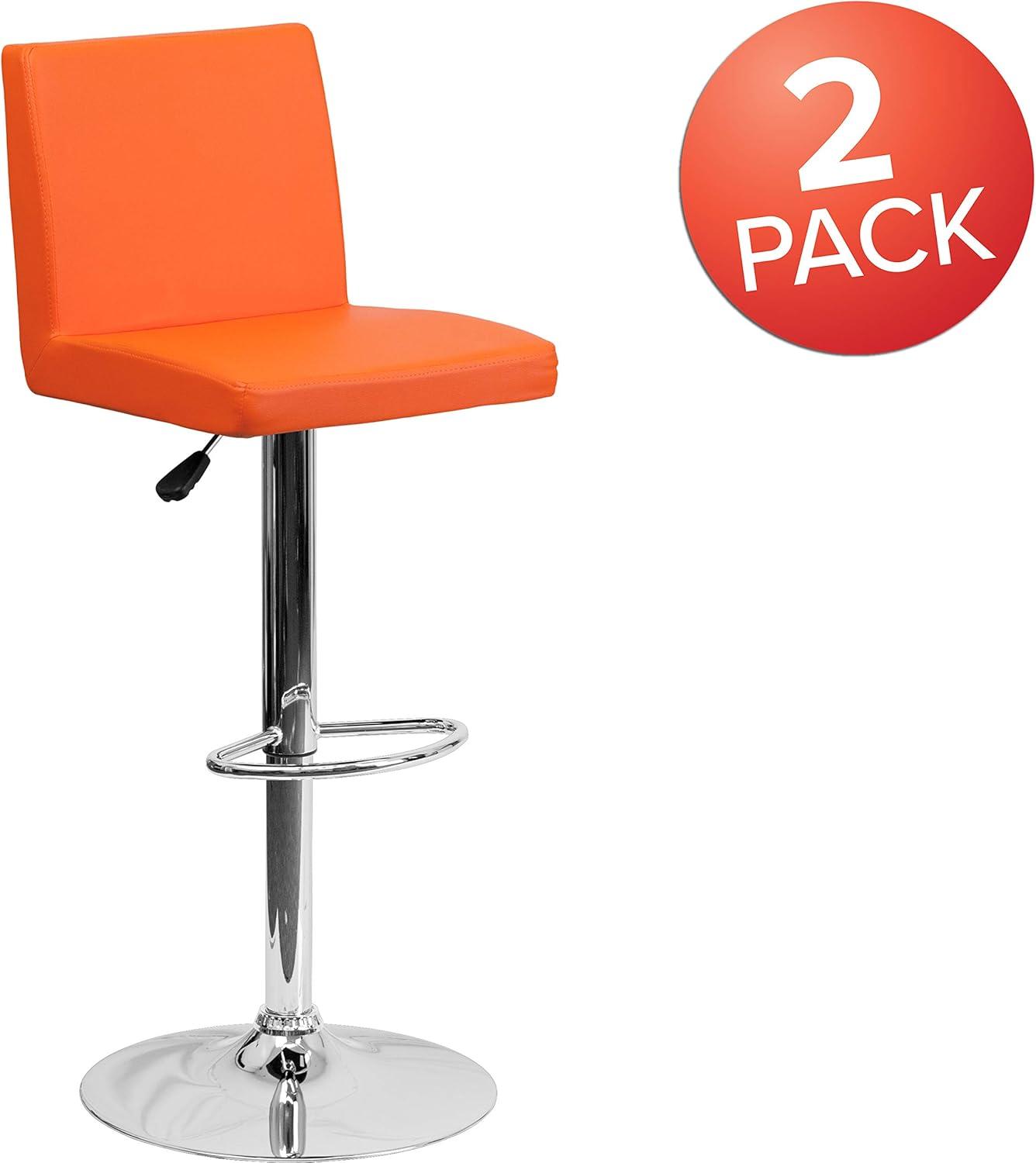 image:imageFlash Furniture Avery Contemporary White Vinyl Adjustable Height Barstool with Panel Back and Chrome Base Pack of 2Orange