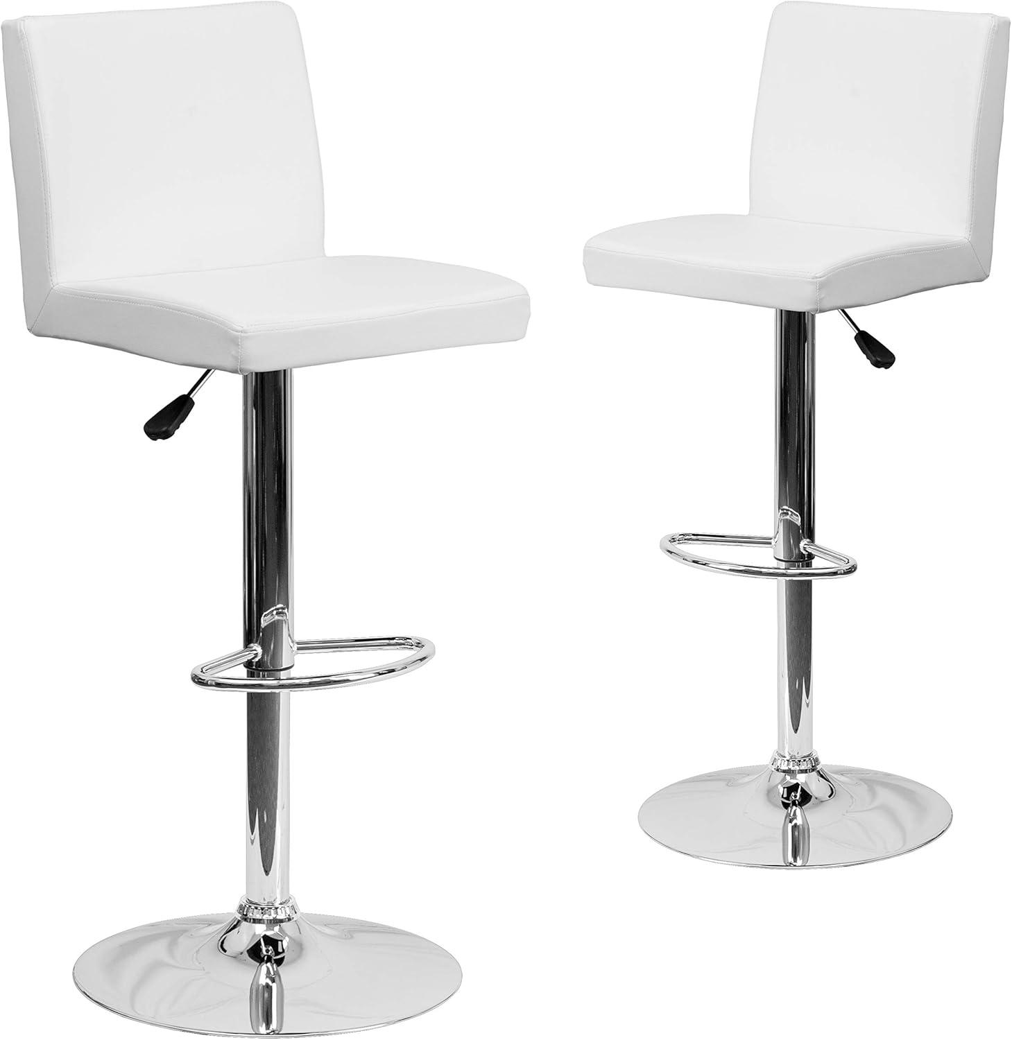 image:imageFlash Furniture Avery Contemporary White Vinyl Adjustable Height Barstool with Panel Back and Chrome Base Pack of 2White