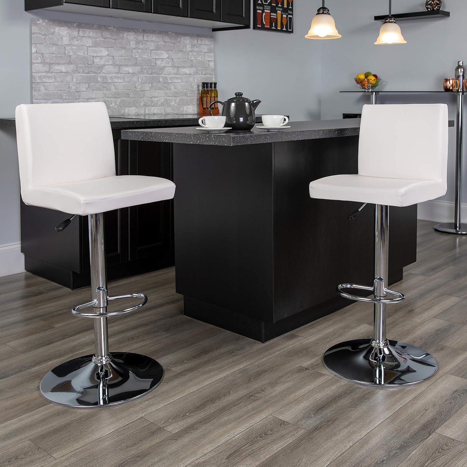 image:imageFlash Furniture Avery Contemporary White Vinyl Adjustable Height Barstool with Panel Back and Chrome Base Pack of 2White