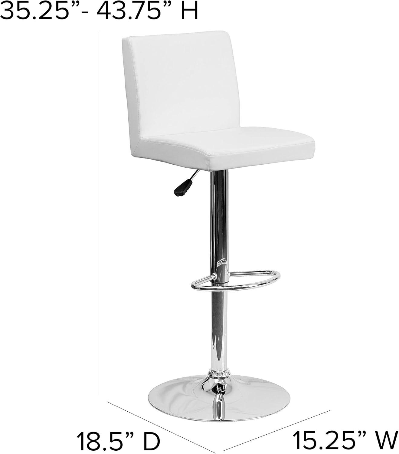 image:imageFlash Furniture Avery Contemporary White Vinyl Adjustable Height Barstool with Panel Back and Chrome Base Pack of 2White