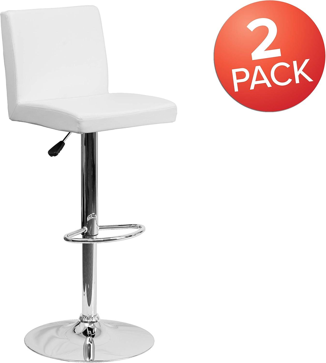 image:imageFlash Furniture Avery Contemporary White Vinyl Adjustable Height Barstool with Panel Back and Chrome Base Pack of 2White