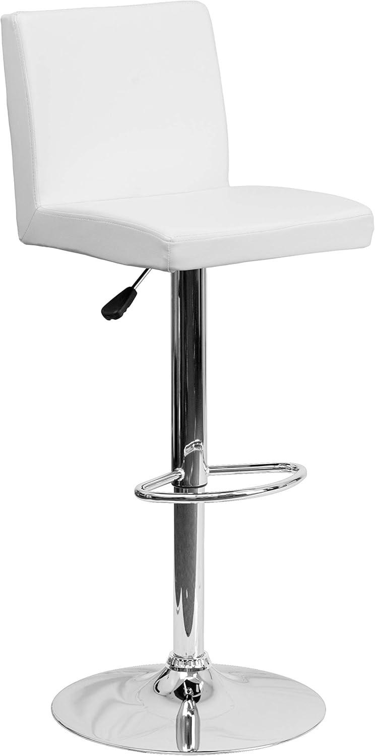 image:imageFlash Furniture Avery Contemporary White Vinyl Adjustable Height Barstool with Panel Back and Chrome Base Pack of 2White