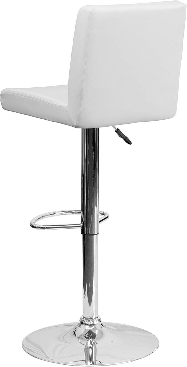 image:imageFlash Furniture Avery Contemporary White Vinyl Adjustable Height Barstool with Panel Back and Chrome Base Pack of 2White