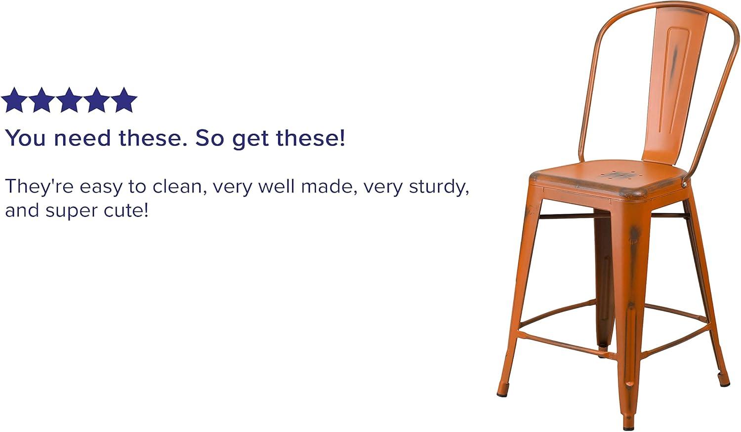 image:imageFlash Furniture Blake Commercial Grade 4 Pack 24 High Distressed Orange Metal IndoorOutdoor Counter Height Stool with Back