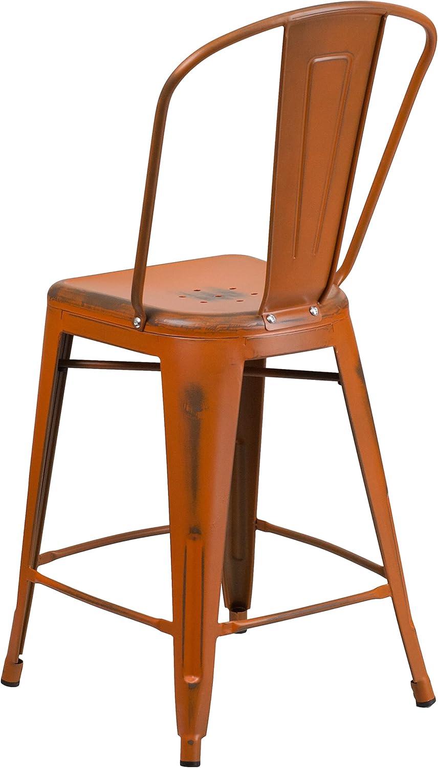 image:imageFlash Furniture Blake Commercial Grade 4 Pack 24 High Distressed Orange Metal IndoorOutdoor Counter Height Stool with Back