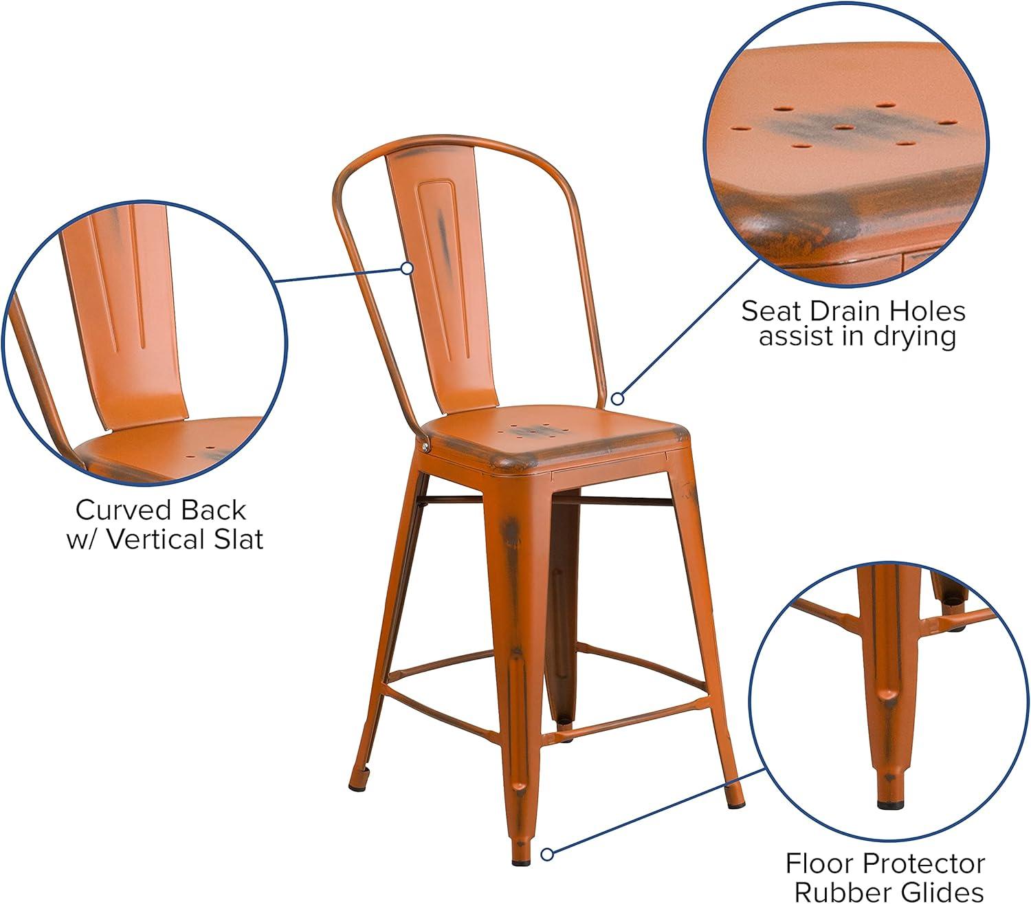image:imageFlash Furniture Blake Commercial Grade 4 Pack 24 High Distressed Orange Metal IndoorOutdoor Counter Height Stool with Back