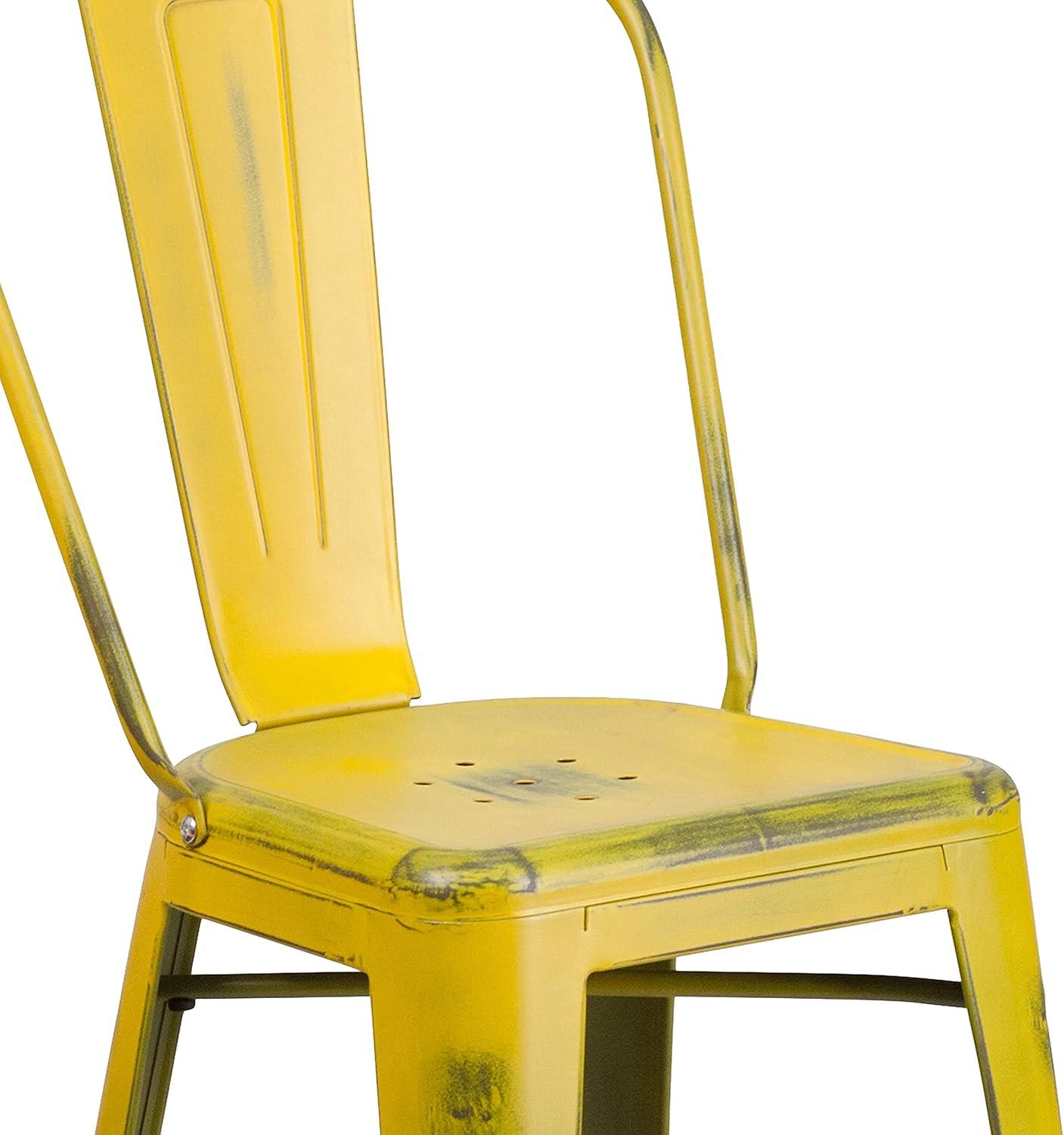 image:imageFlash Furniture Blake Commercial Grade 4 Pack 24 High Distressed Yellow Metal IndoorOutdoor Counter Height Stool with Back