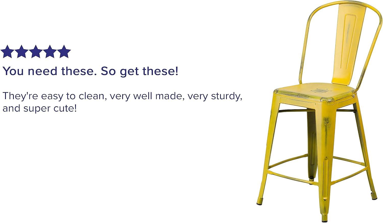 image:imageFlash Furniture Blake Commercial Grade 4 Pack 24 High Distressed Yellow Metal IndoorOutdoor Counter Height Stool with Back