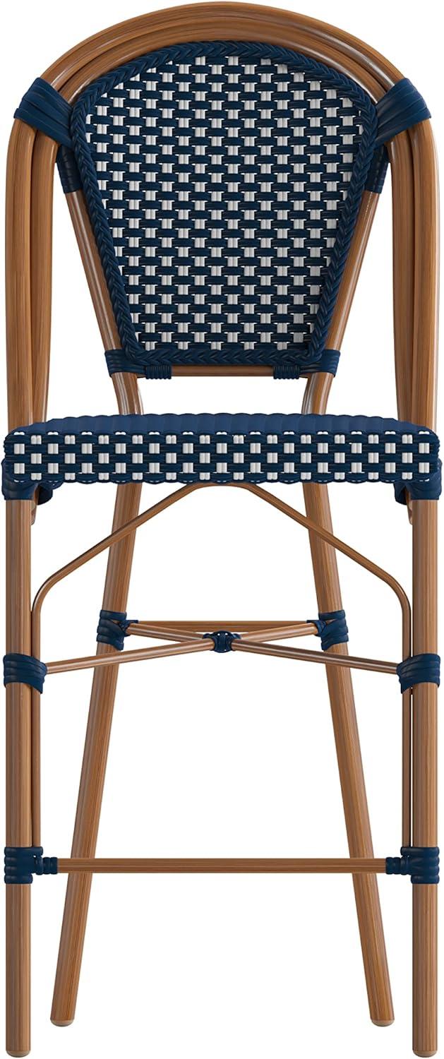 image:imageFlash Furniture Bordeaux Commercial Grade Bistro Counter Height Stool Stackable IndoorOutdoor Dining Stool 26 High Set of 2 NavyWhite and Natural FinishNavy WhiteNatural Frame