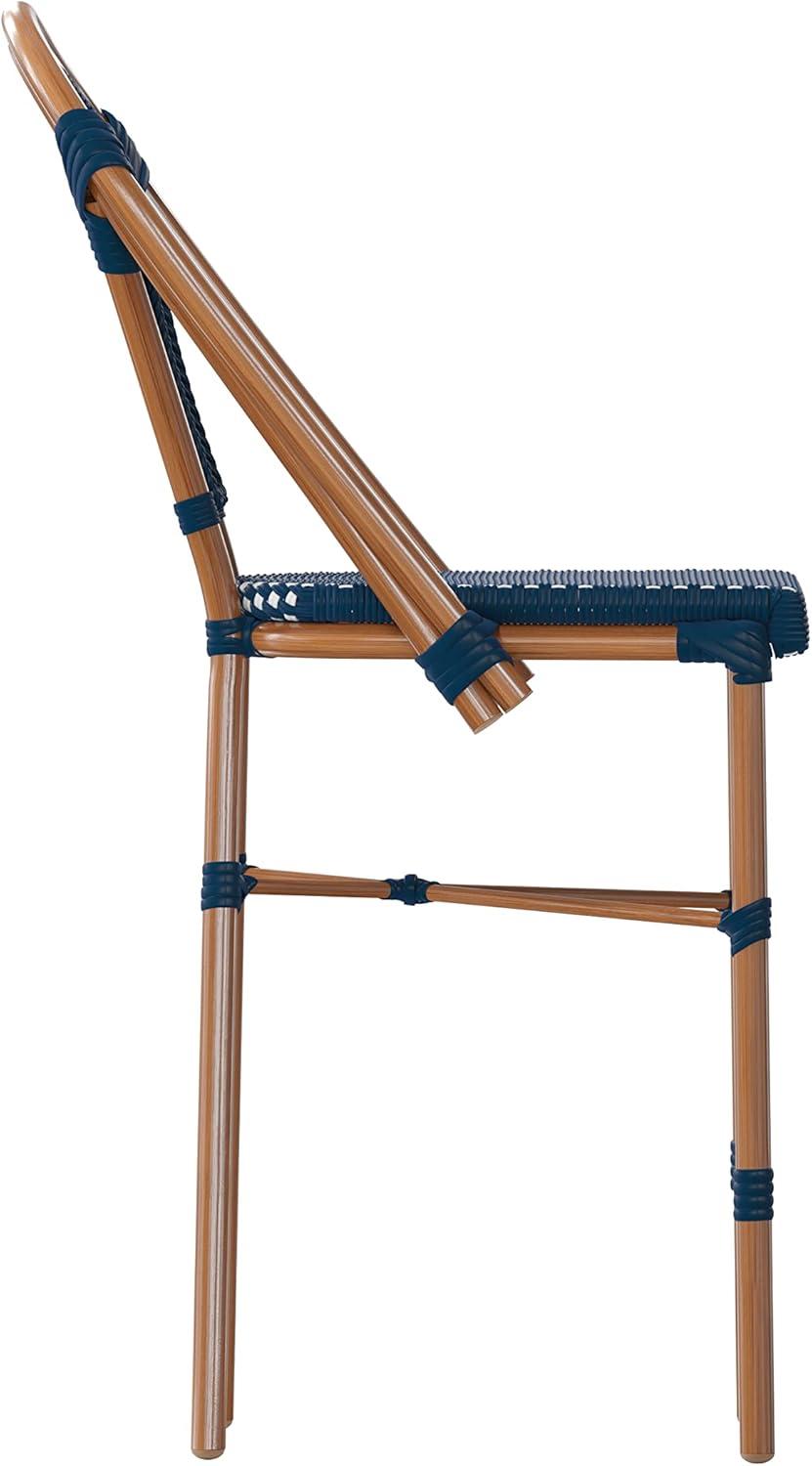 image:imageFlash Furniture Bordeaux Commercial Grade Bistro Counter Height Stool Stackable IndoorOutdoor Dining Stool 26 High Set of 2 NavyWhite and Natural FinishNavy WhiteNatural Frame