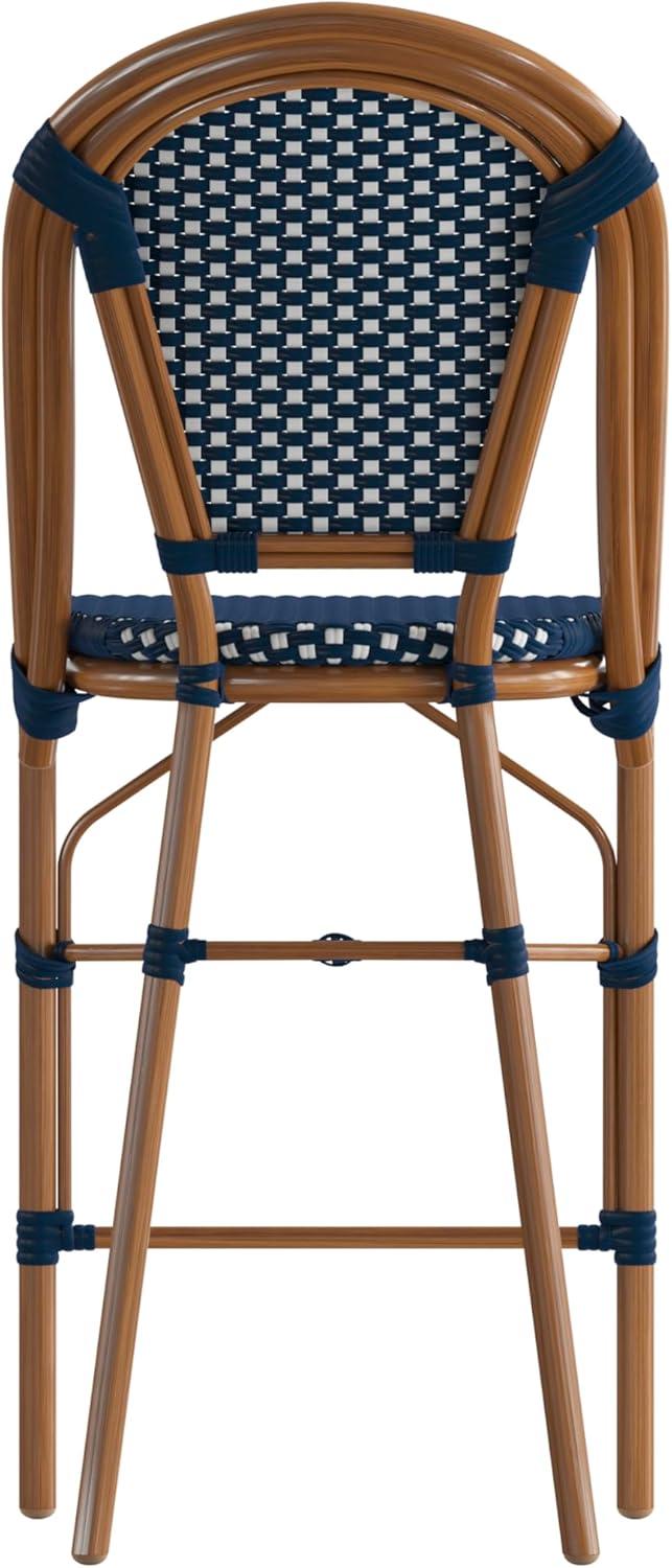 image:imageFlash Furniture Bordeaux Commercial Grade Bistro Counter Height Stool Stackable IndoorOutdoor Dining Stool 26 High Set of 2 NavyWhite and Natural FinishNavy WhiteNatural Frame