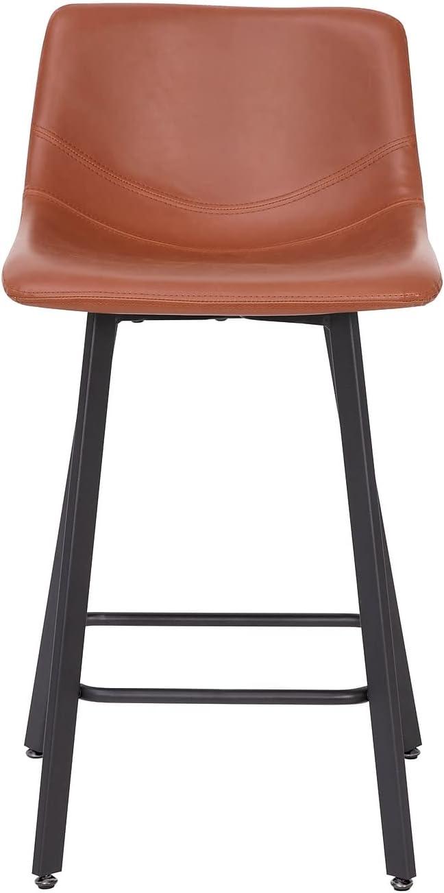 image:imageFlash Furniture Caleb Modern Commercial Barstools with Footrests Black LeatherSoft 30 Inch Black Matte Iron Frame Armless Set of 2Cognac LeathersoftBlack