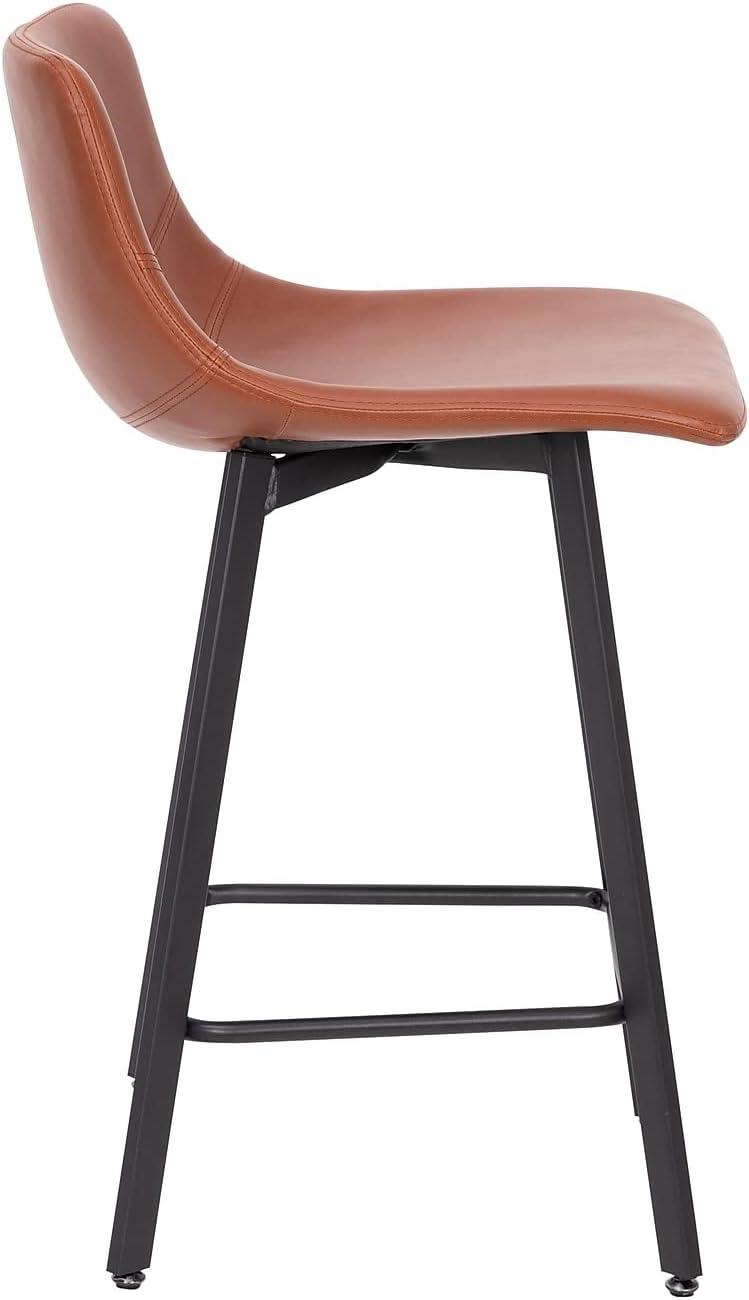 image:imageFlash Furniture Caleb Modern Commercial Barstools with Footrests Black LeatherSoft 30 Inch Black Matte Iron Frame Armless Set of 2Cognac LeathersoftBlack