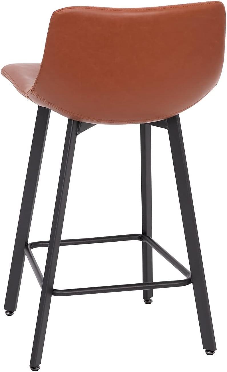image:imageFlash Furniture Caleb Modern Commercial Barstools with Footrests Black LeatherSoft 30 Inch Black Matte Iron Frame Armless Set of 2Cognac LeathersoftBlack