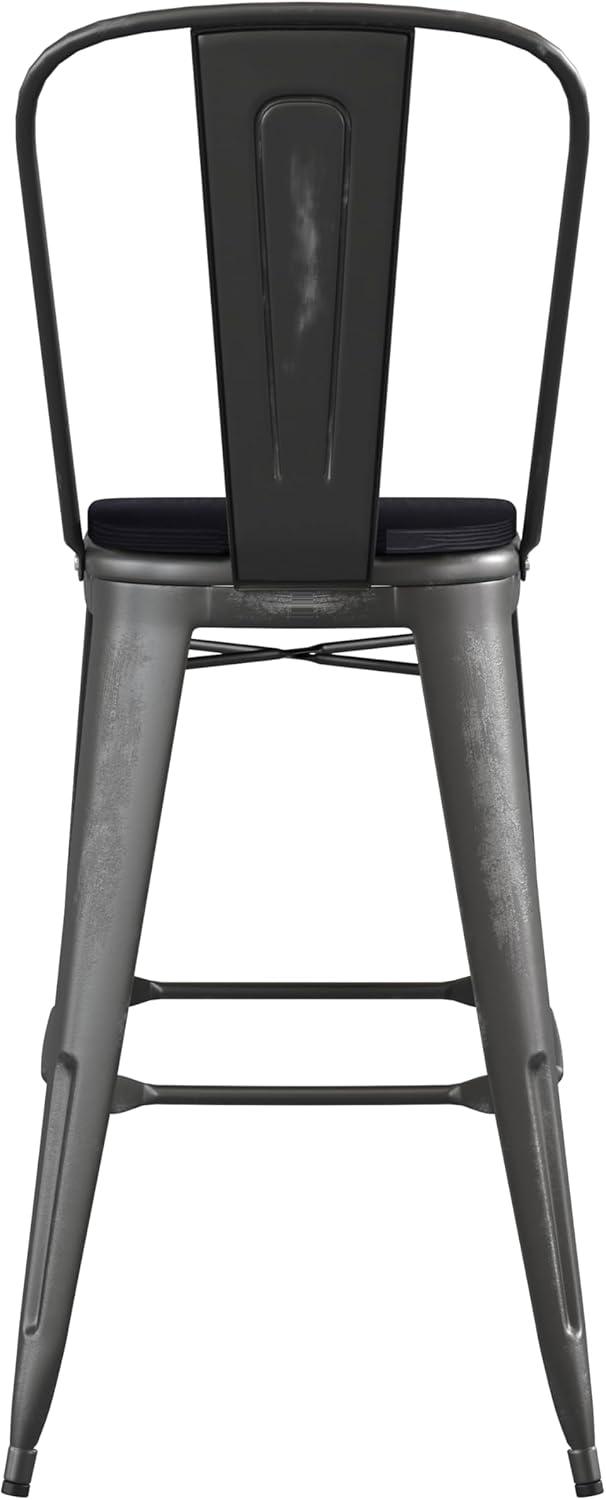 image:imageFlash Furniture Carly Commercial Grade 30 High Black Metal IndoorOutdoor Bar Height Stool with Back and Black Polystyrene SeatBlackBlack
