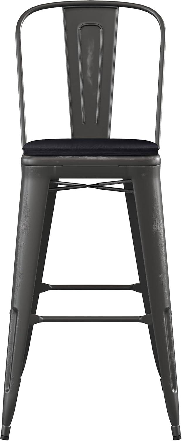 image:imageFlash Furniture Carly Commercial Grade 30 High Black Metal IndoorOutdoor Bar Height Stool with Back and Black Polystyrene SeatBlackBlack
