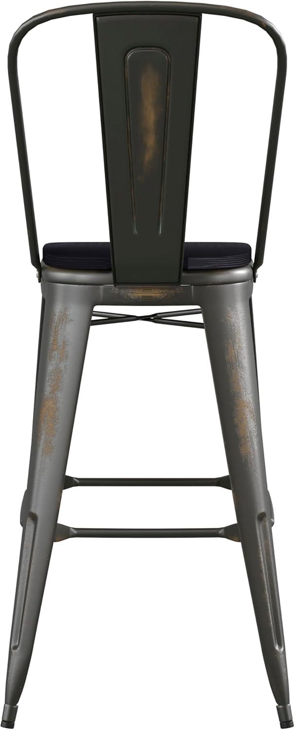 image:imageFlash Furniture Carly Commercial Grade 30 High Black Metal IndoorOutdoor Bar Height Stool with Back and Black Polystyrene SeatCopperBlack