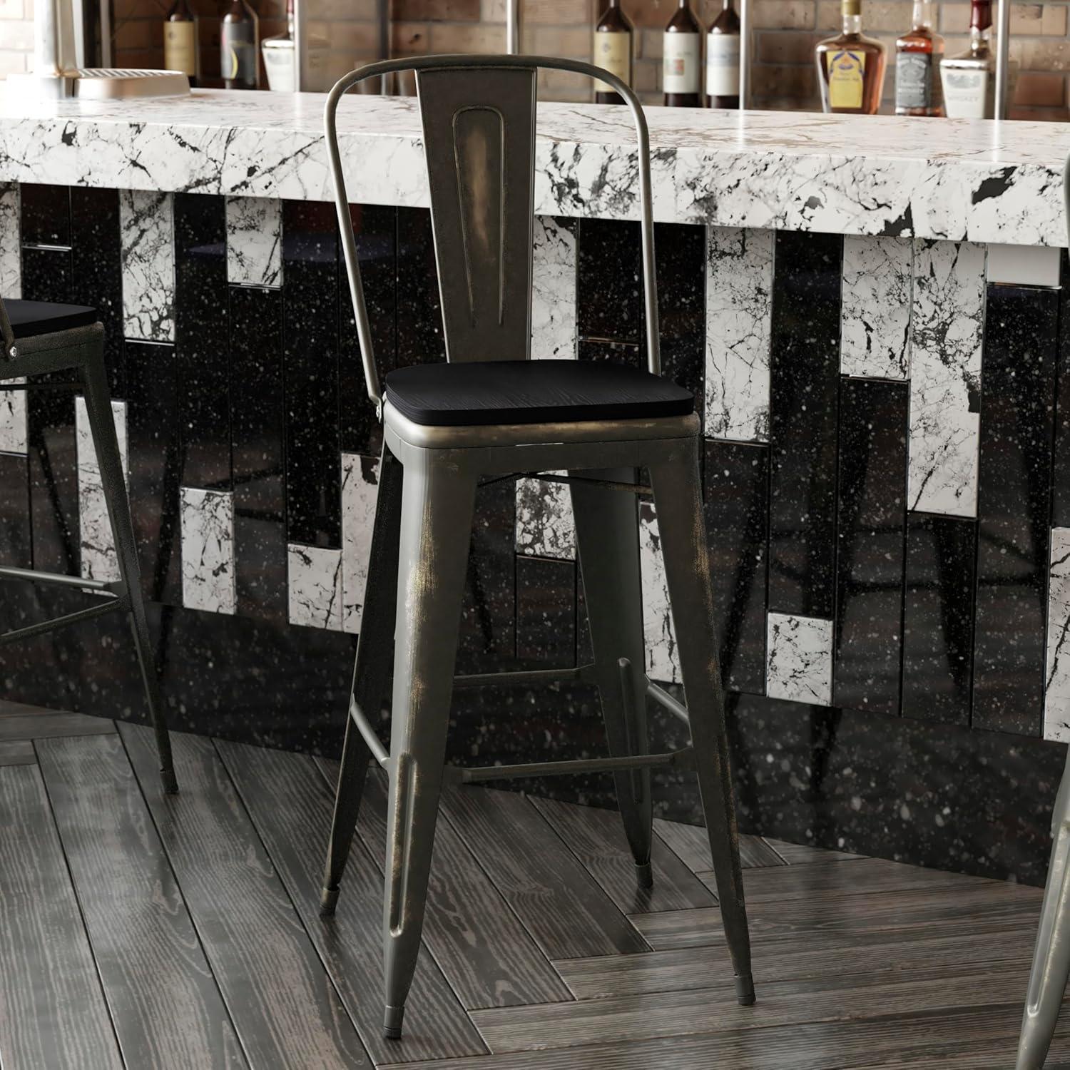 image:imageFlash Furniture Carly Commercial Grade 30 High Black Metal IndoorOutdoor Bar Height Stool with Back and Black Polystyrene SeatCopperBlack