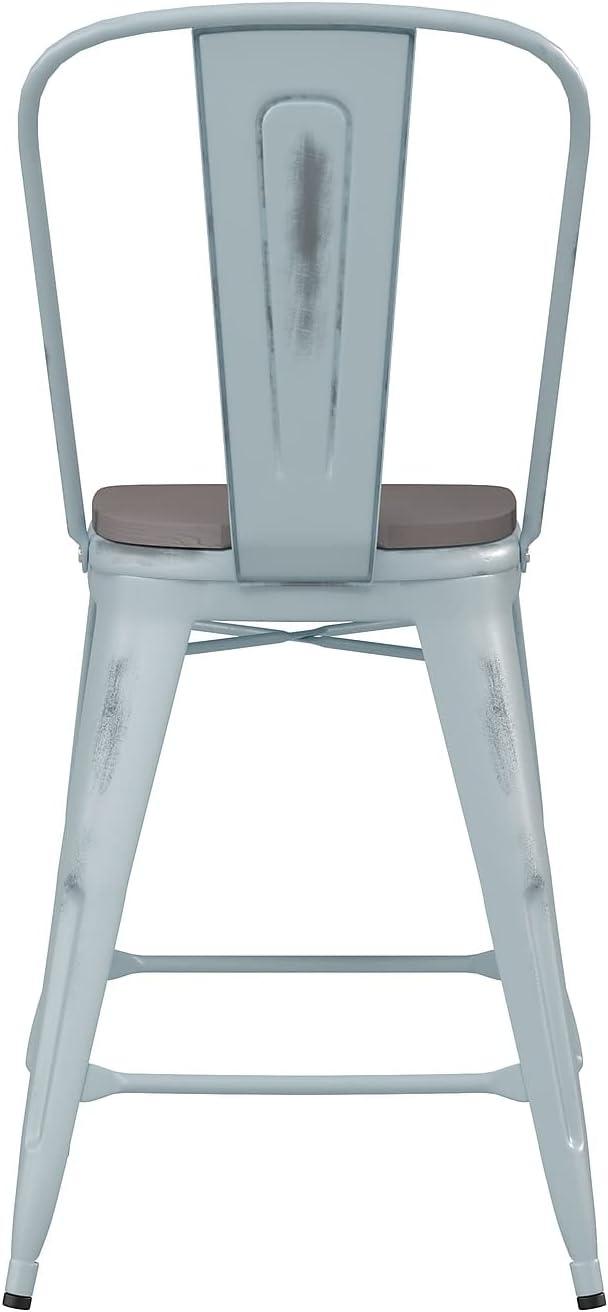 image:imageFlash Furniture Carly Commercial Grade 30 High Black Metal IndoorOutdoor Bar Height Stool with Back and Black Polystyrene SeatGray SeatGreenblue Frame