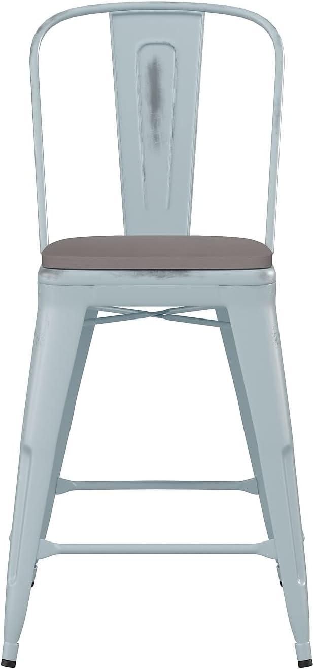 image:imageFlash Furniture Carly Commercial Grade 30 High Black Metal IndoorOutdoor Bar Height Stool with Back and Black Polystyrene SeatGray SeatGreenblue Frame