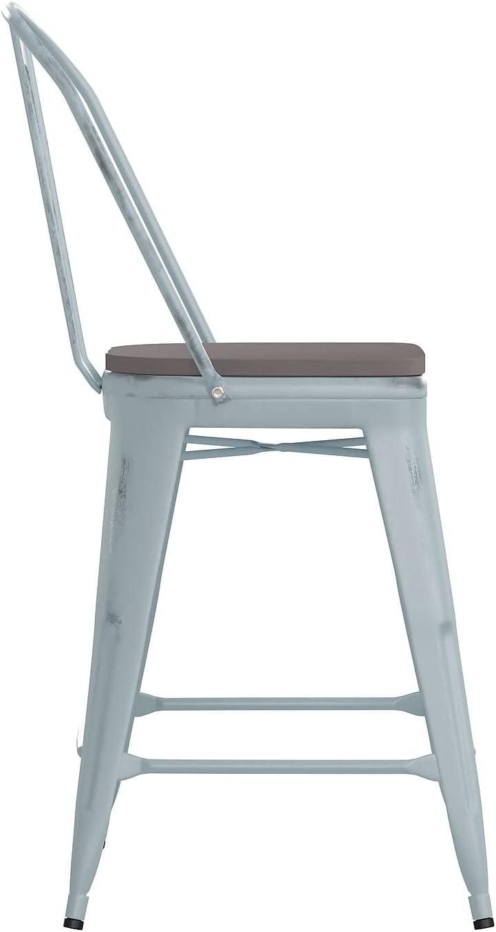 image:imageFlash Furniture Carly Commercial Grade 30 High Black Metal IndoorOutdoor Bar Height Stool with Back and Black Polystyrene SeatGray SeatGreenblue Frame