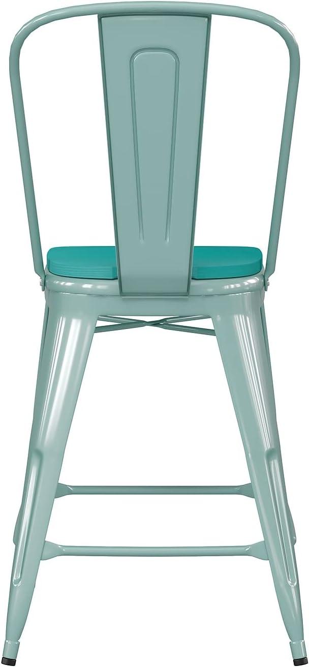 image:imageFlash Furniture Carly Commercial Grade 30 High Black Metal IndoorOutdoor Bar Height Stool with Back and Black Polystyrene SeatMint Green SeatMint Green Frame