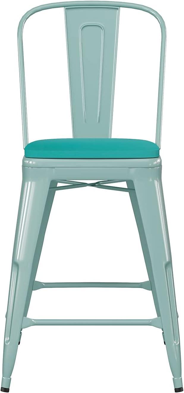 image:imageFlash Furniture Carly Commercial Grade 30 High Black Metal IndoorOutdoor Bar Height Stool with Back and Black Polystyrene SeatMint Green SeatMint Green Frame