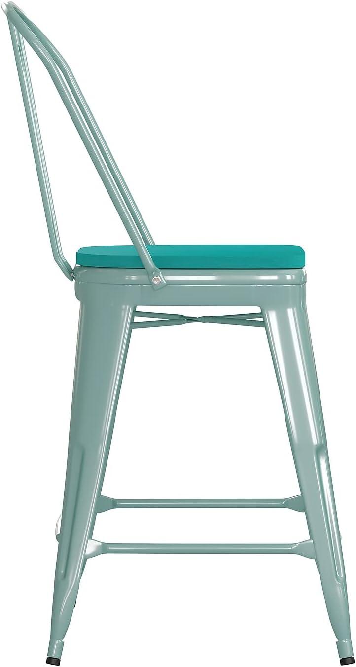 image:imageFlash Furniture Carly Commercial Grade 30 High Black Metal IndoorOutdoor Bar Height Stool with Back and Black Polystyrene SeatMint Green SeatMint Green Frame
