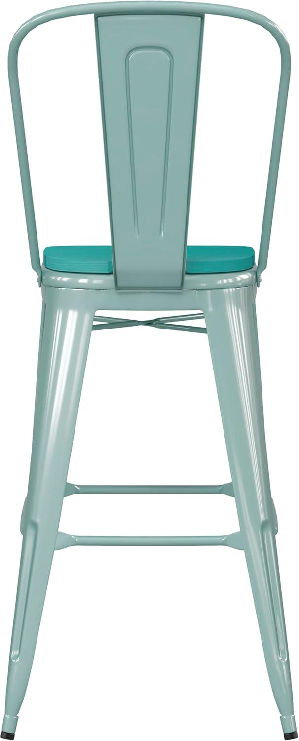 image:imageFlash Furniture Carly Commercial Grade 30 High Black Metal IndoorOutdoor Bar Height Stool with Back and Black Polystyrene SeatMint GreenMint Green