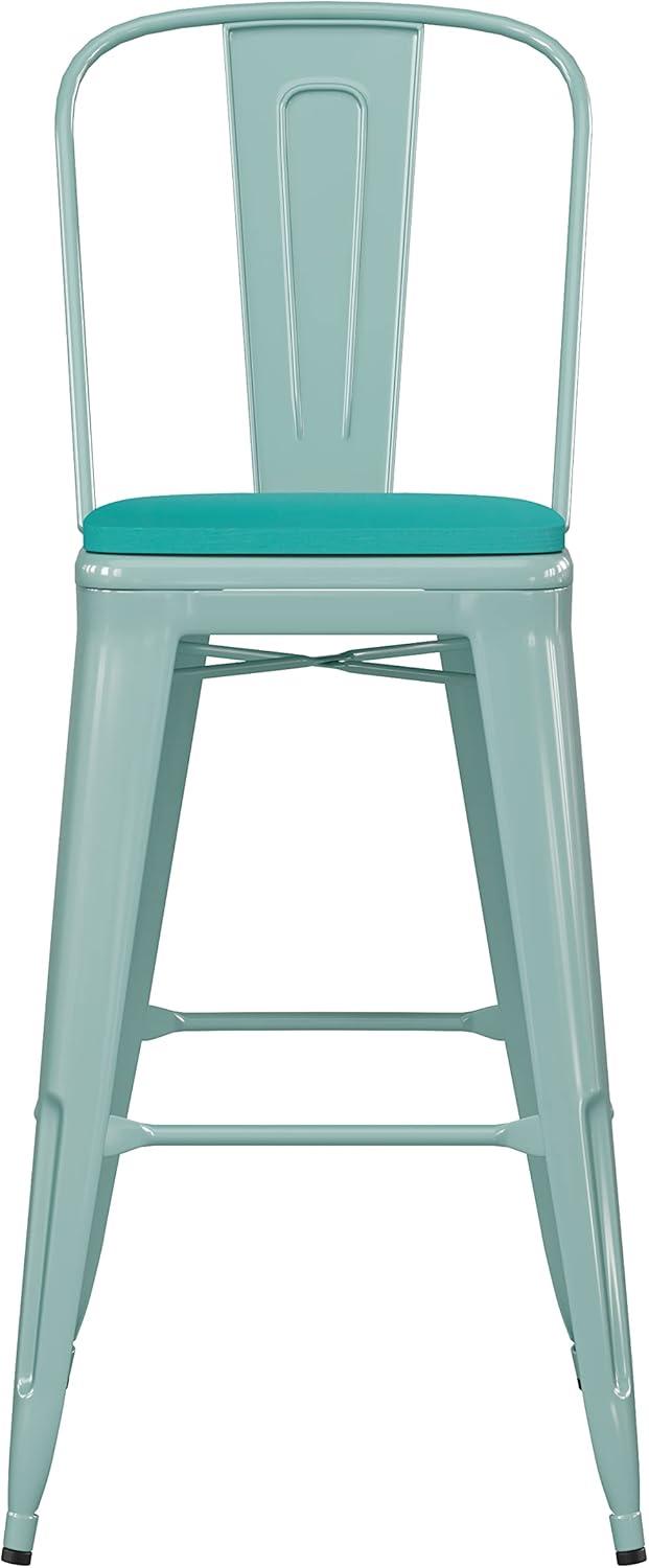 image:imageFlash Furniture Carly Commercial Grade 30 High Black Metal IndoorOutdoor Bar Height Stool with Back and Black Polystyrene SeatMint GreenMint Green