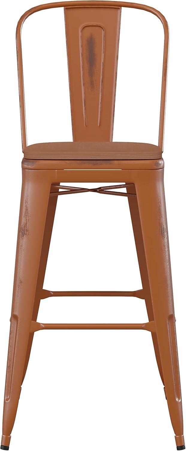 image:imageFlash Furniture Carly Commercial Grade 30 High Black Metal IndoorOutdoor Bar Height Stool with Back and Black Polystyrene SeatOrangeTeak