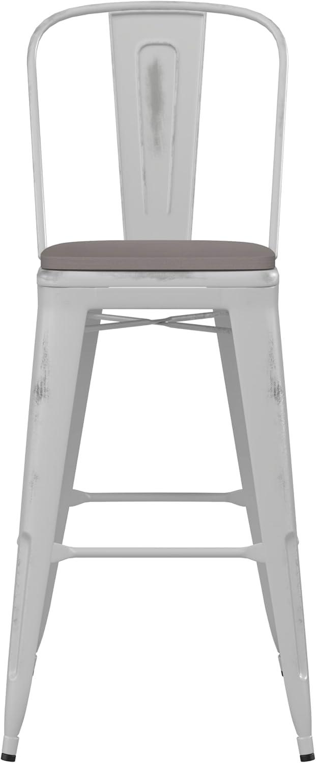 image:imageFlash Furniture Carly Commercial Grade 30 High Black Metal IndoorOutdoor Bar Height Stool with Back and Black Polystyrene SeatWhiteGray