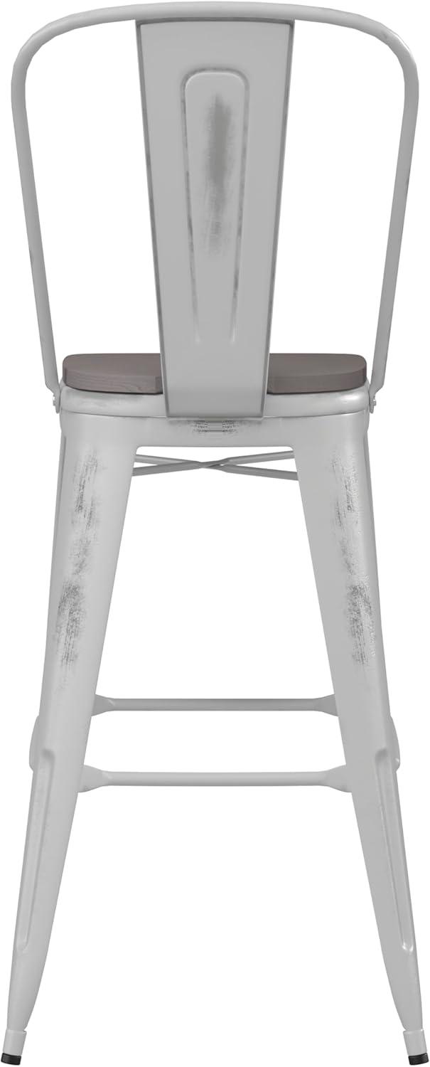 image:imageFlash Furniture Carly Commercial Grade 30 High Black Metal IndoorOutdoor Bar Height Stool with Back and Black Polystyrene SeatWhiteGray