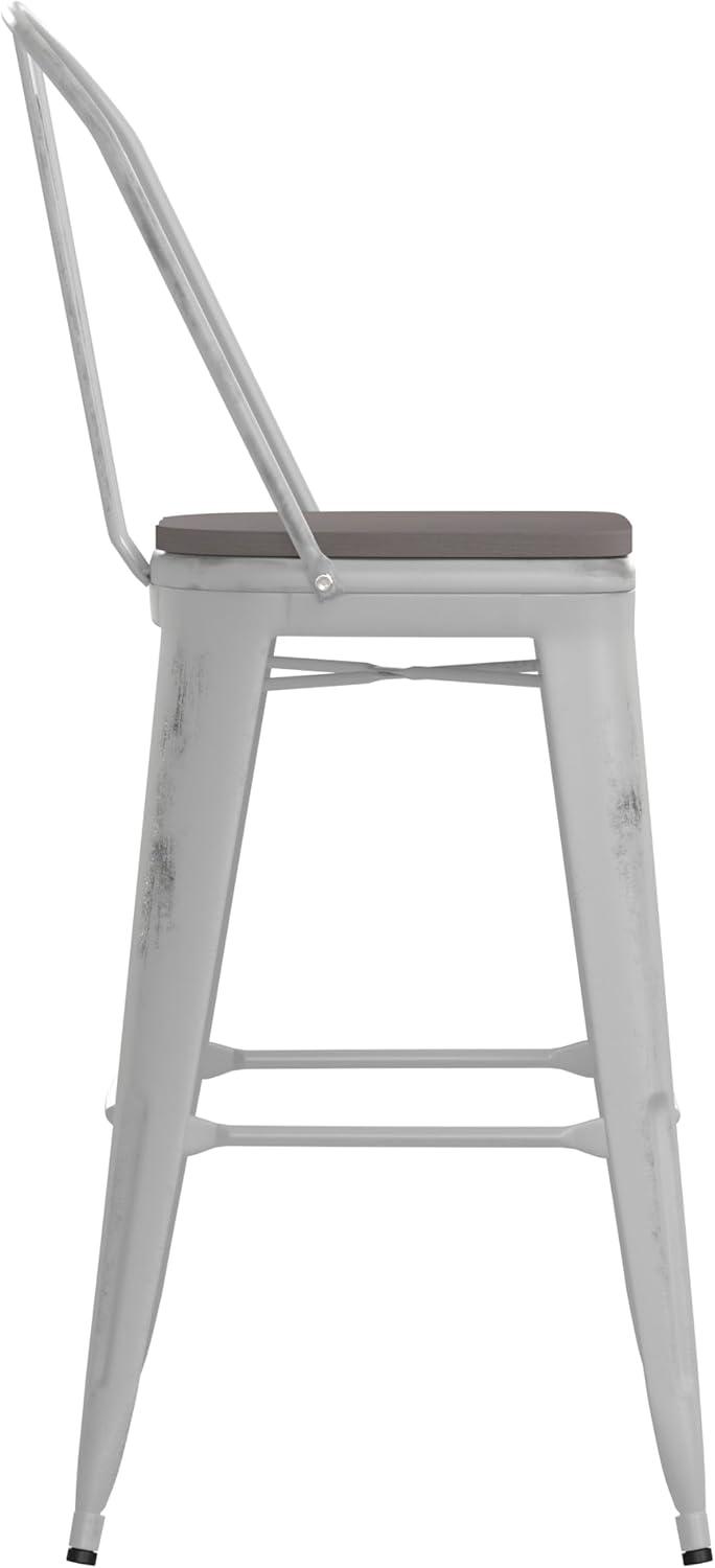 image:imageFlash Furniture Carly Commercial Grade 30 High Black Metal IndoorOutdoor Bar Height Stool with Back and Black Polystyrene SeatWhiteGray