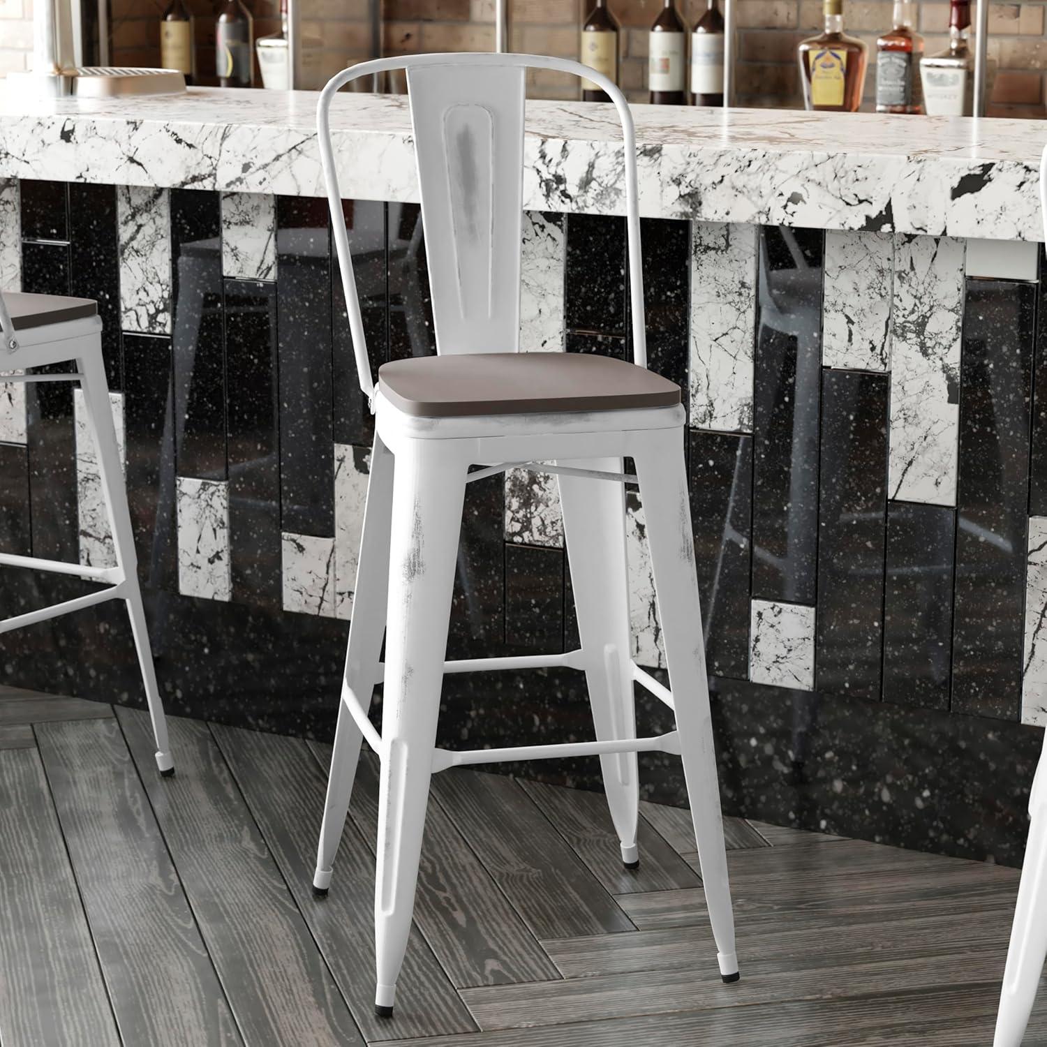 image:imageFlash Furniture Carly Commercial Grade 30 High Black Metal IndoorOutdoor Bar Height Stool with Back and Black Polystyrene SeatWhiteGray