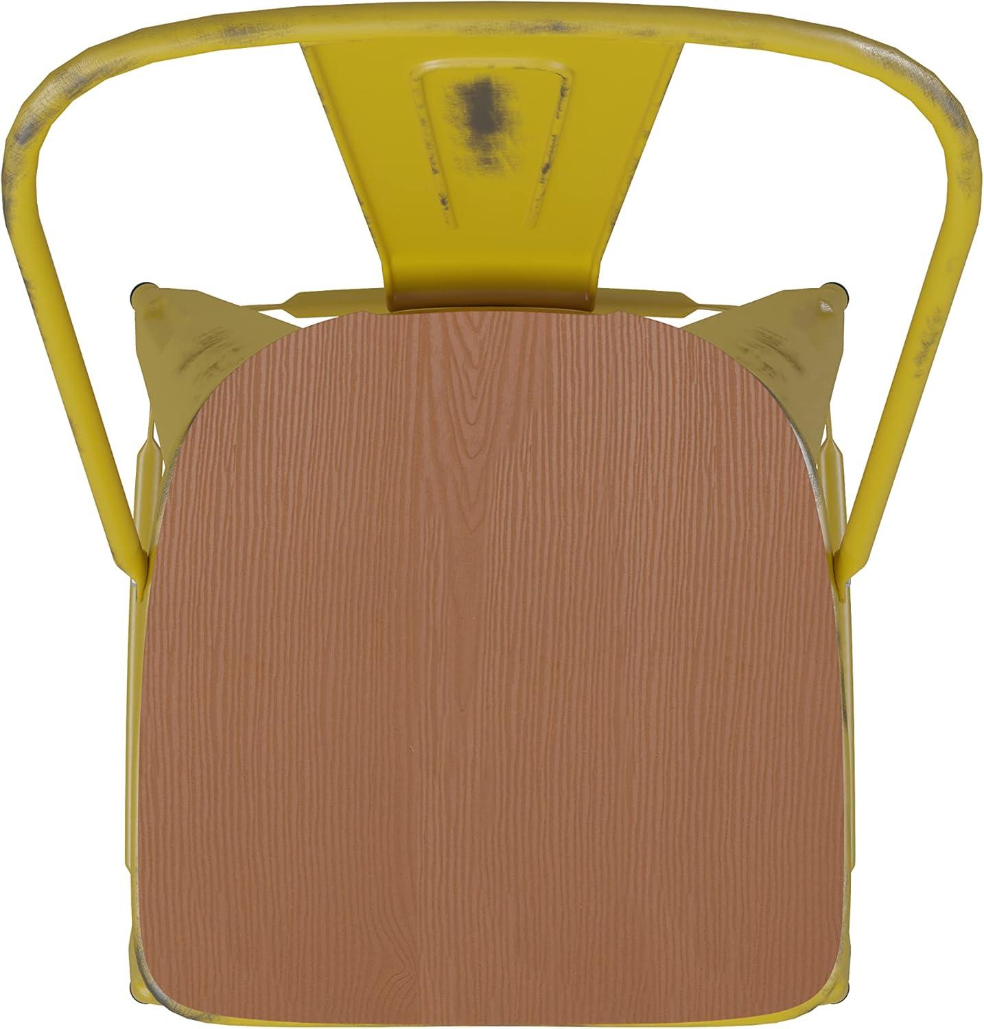 image:imageFlash Furniture Carly Commercial Grade 30 High Black Metal IndoorOutdoor Bar Height Stool with Back and Black Polystyrene SeatYellowTeak