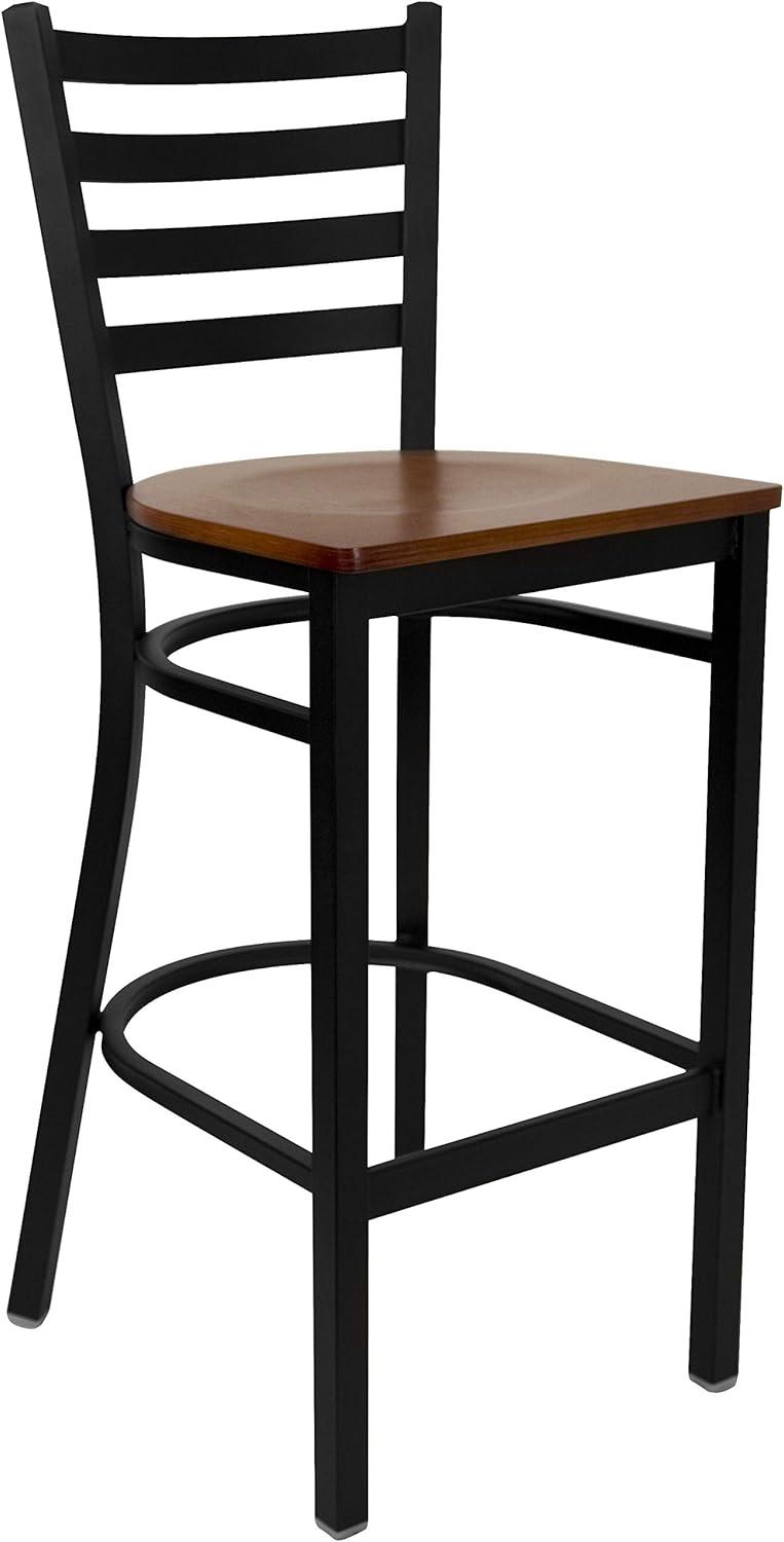 image:imageFlash Furniture Clark 30 Round Black Laminate Table Set with 3 Ladder Back Metal Barstools Cherry Wood Seat