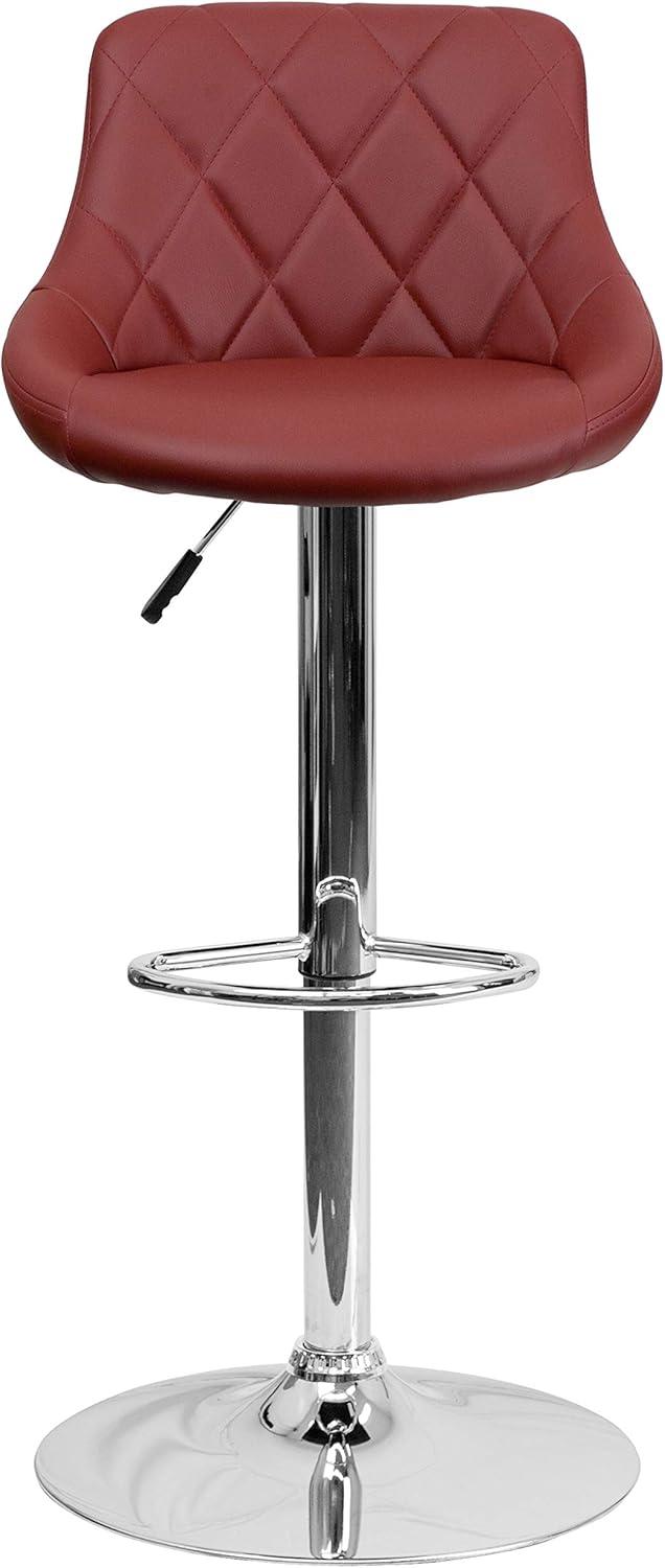image:imageFlash Furniture Contemporary Brown Vinyl Bucket Seat Adjustable Height Barstool with Diamond Pattern Back and Chrome BaseBurgundy