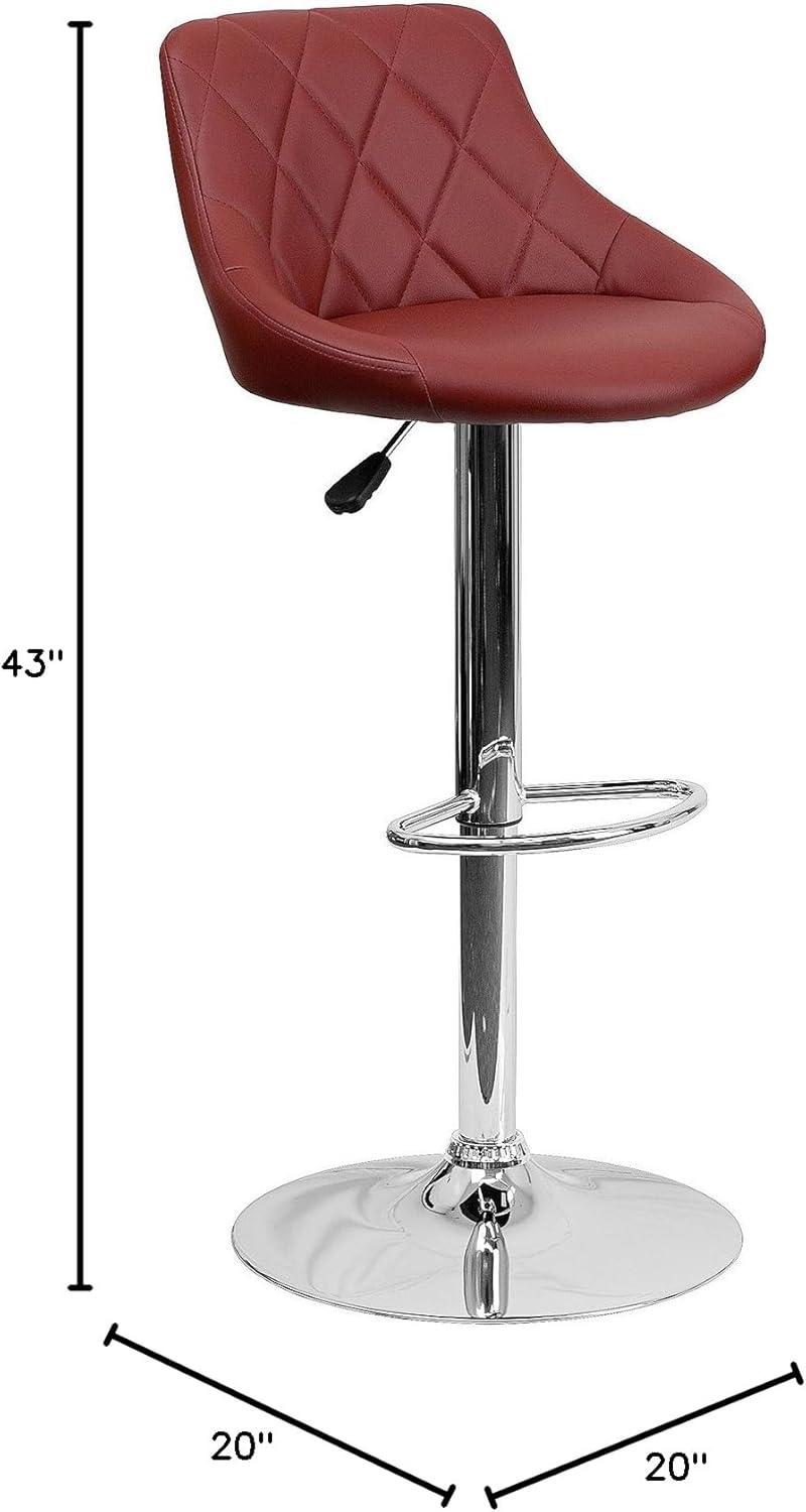 image:imageFlash Furniture Contemporary Brown Vinyl Bucket Seat Adjustable Height Barstool with Diamond Pattern Back and Chrome BaseBurgundy