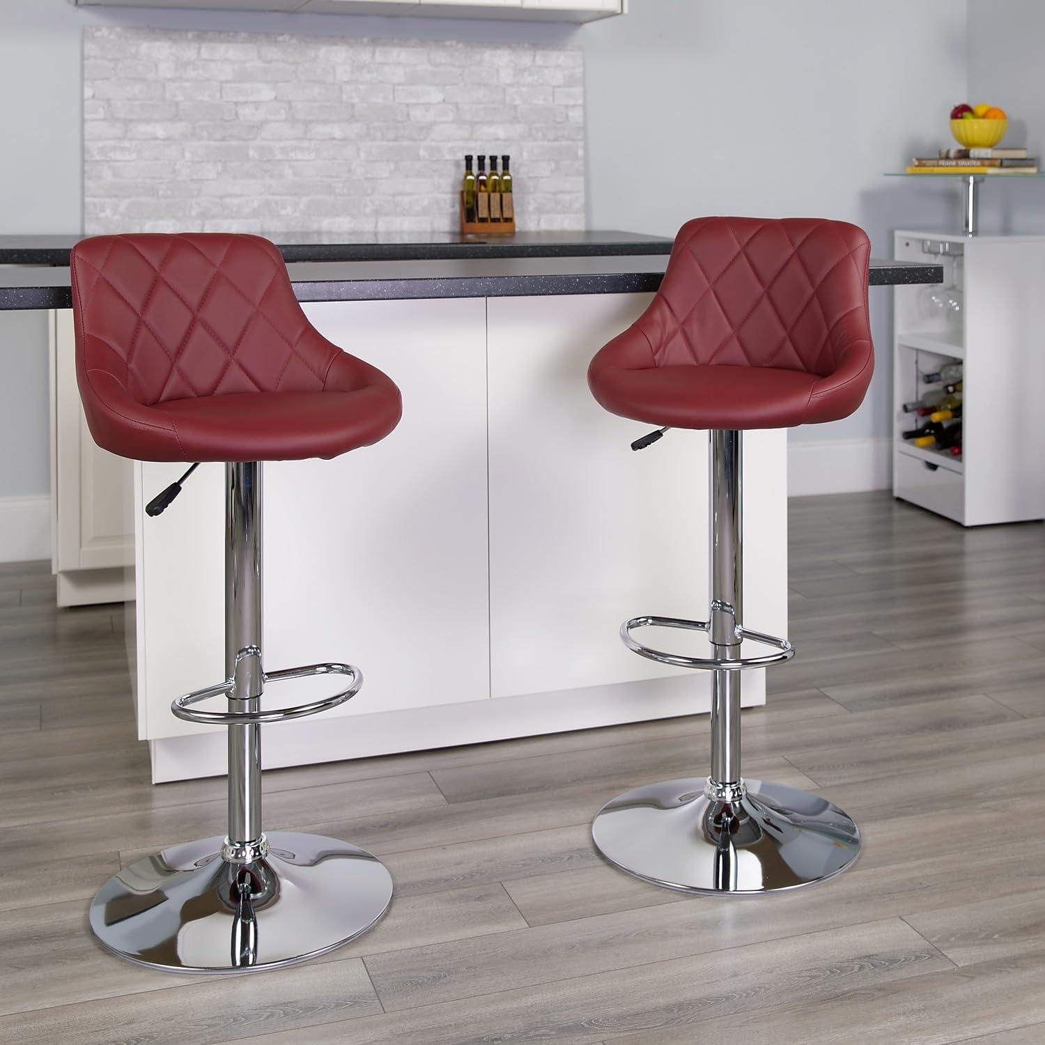 image:imageFlash Furniture Contemporary Brown Vinyl Bucket Seat Adjustable Height Barstool with Diamond Pattern Back and Chrome BaseBurgundy
