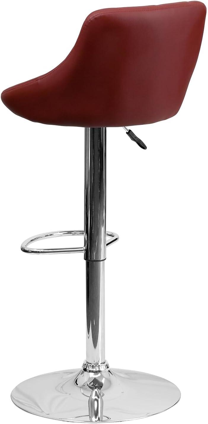 image:imageFlash Furniture Contemporary Brown Vinyl Bucket Seat Adjustable Height Barstool with Diamond Pattern Back and Chrome BaseBurgundy