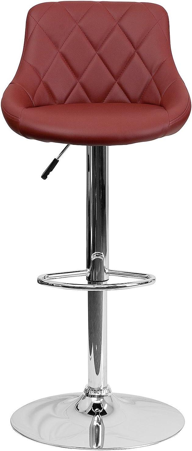 image:imageFlash Furniture Contemporary Brown Vinyl Bucket Seat Adjustable Height Barstool with Diamond Pattern Back and Chrome BaseBurgundy
