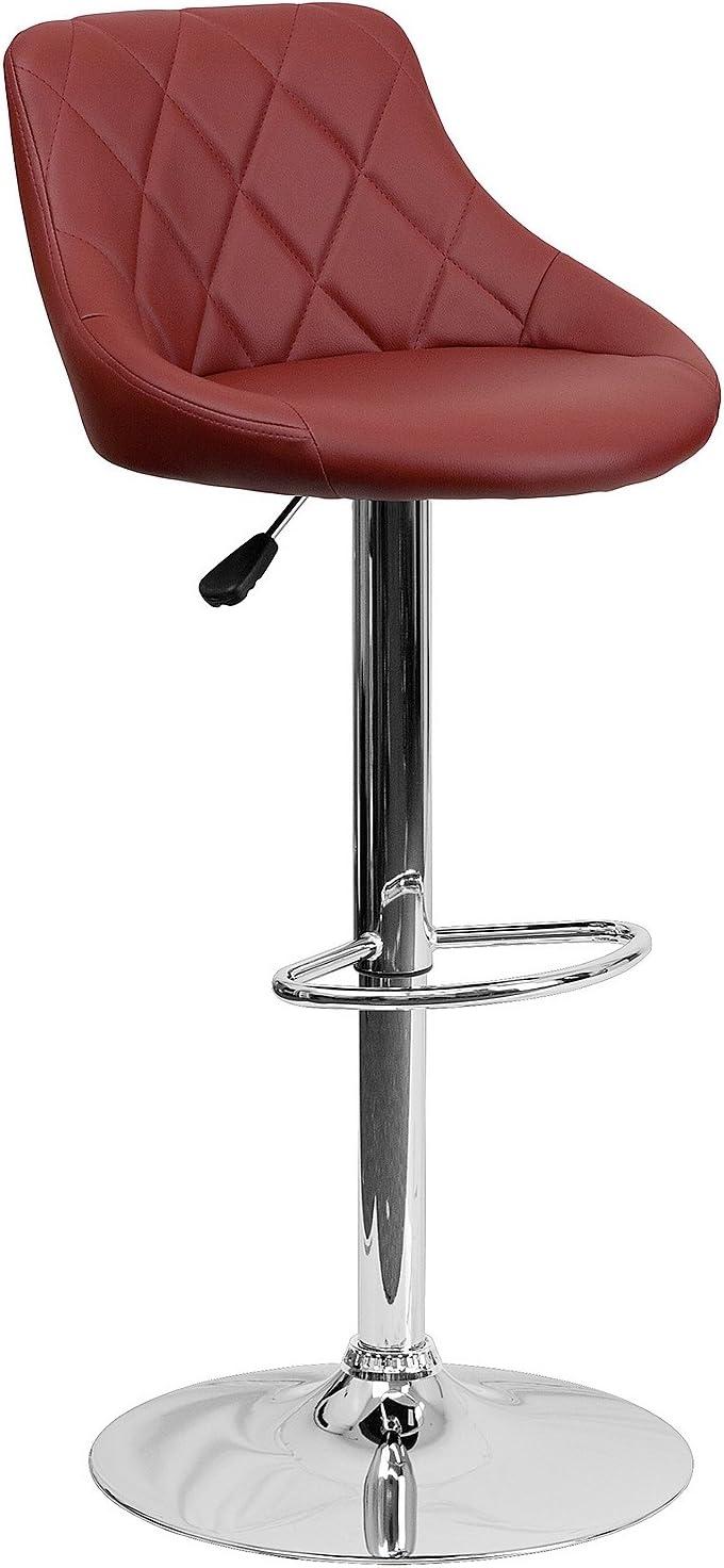 image:imageFlash Furniture Contemporary Brown Vinyl Bucket Seat Adjustable Height Barstool with Diamond Pattern Back and Chrome BaseBurgundy