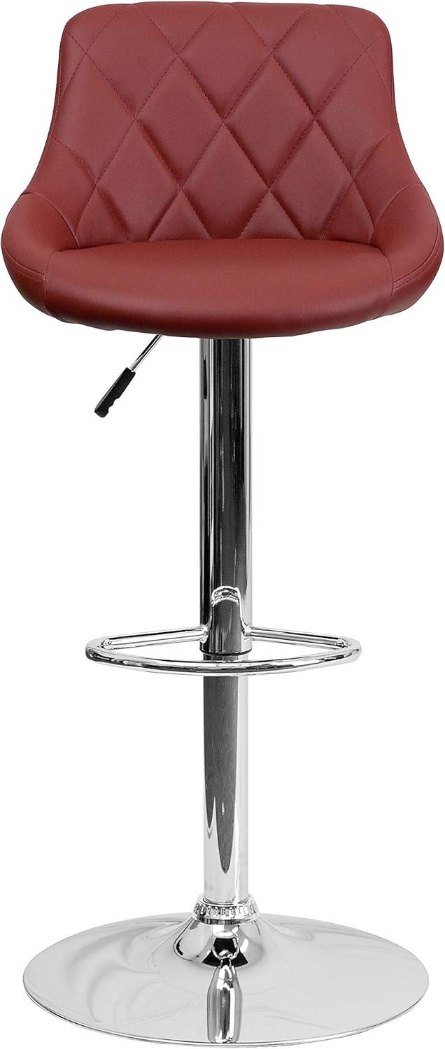 image:imageFlash Furniture Contemporary Brown Vinyl Bucket Seat Adjustable Height Barstool with Diamond Pattern Back and Chrome BaseBurgundy